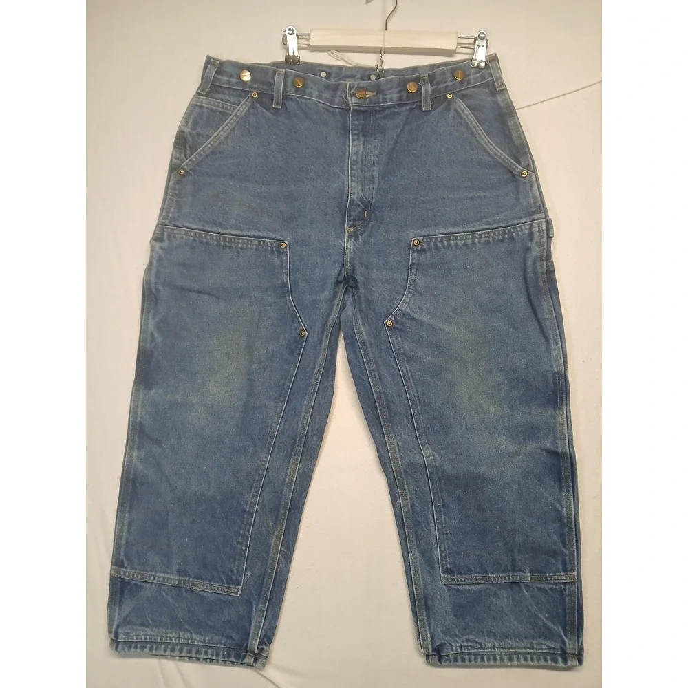Vintage‎ carhartt double knee jeans workwear hemmed size 38 x 22 B17 DNM